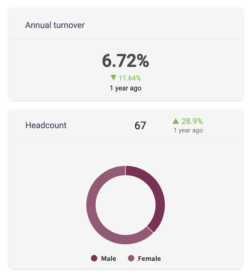 Reporting HR dashboard showing annual turnover and headcount