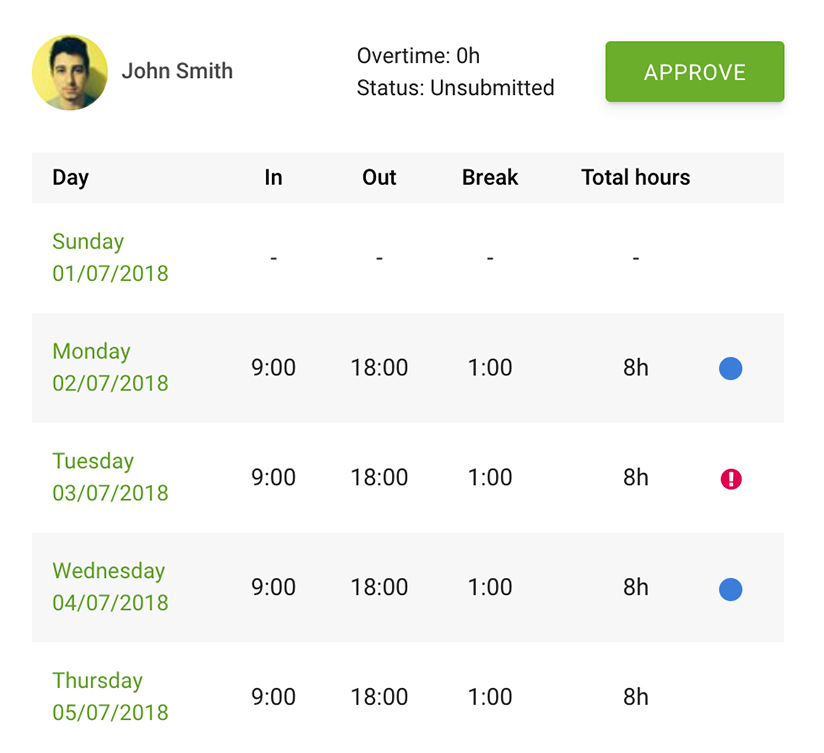 Report showing an employee’s timesheet in Sage HR